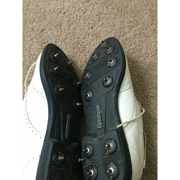 Vintage Reebok Men's Leather Golf Shoes Size 6.5 Metal Spikes White Cleats - Picture 9 of 11